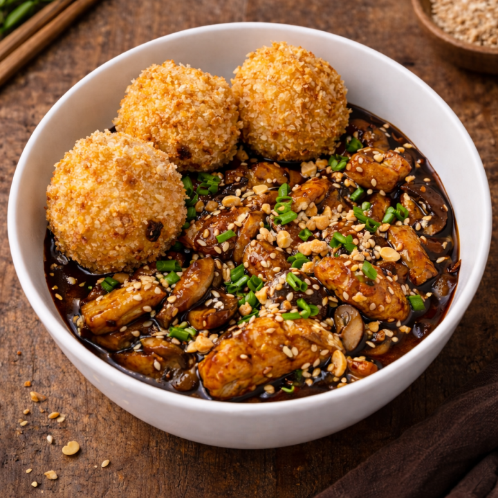 Курча-теріякі з рисовими хрумкими болами