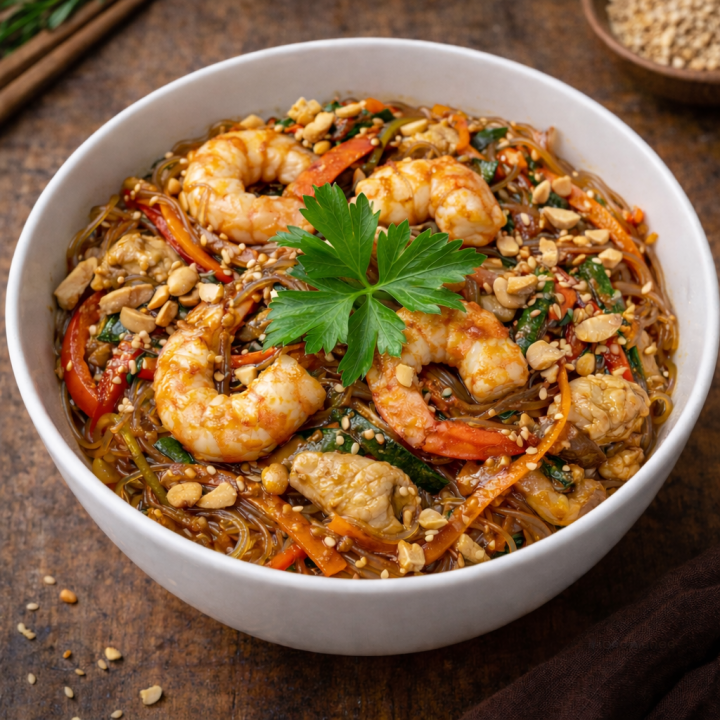 Фунчоза з тигровою креветкою та курчам