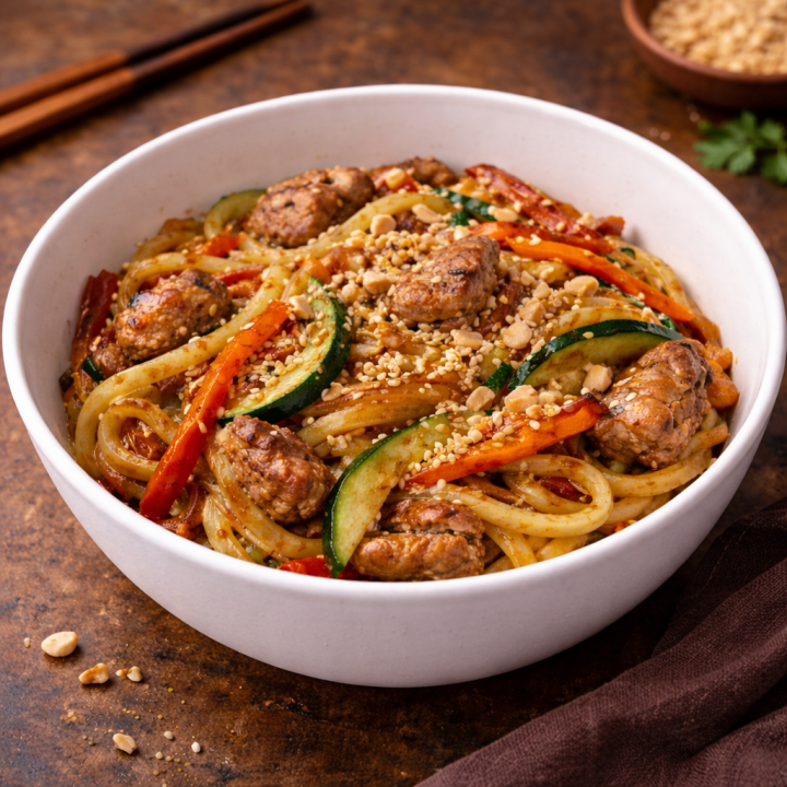 Удон зі свининою та овочами